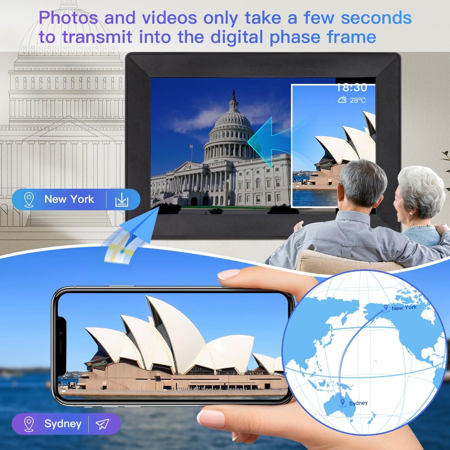 Uhale Digital Picture Frame 1280X800 HD IPS Touch Screen Digital Photo Frame 10.1 Inch Wifi Digital Frame 16GB Storage,Sd Card Slot,Auto-Rotate Slideshow,Via Uhale Send Videos and Photos Remotely