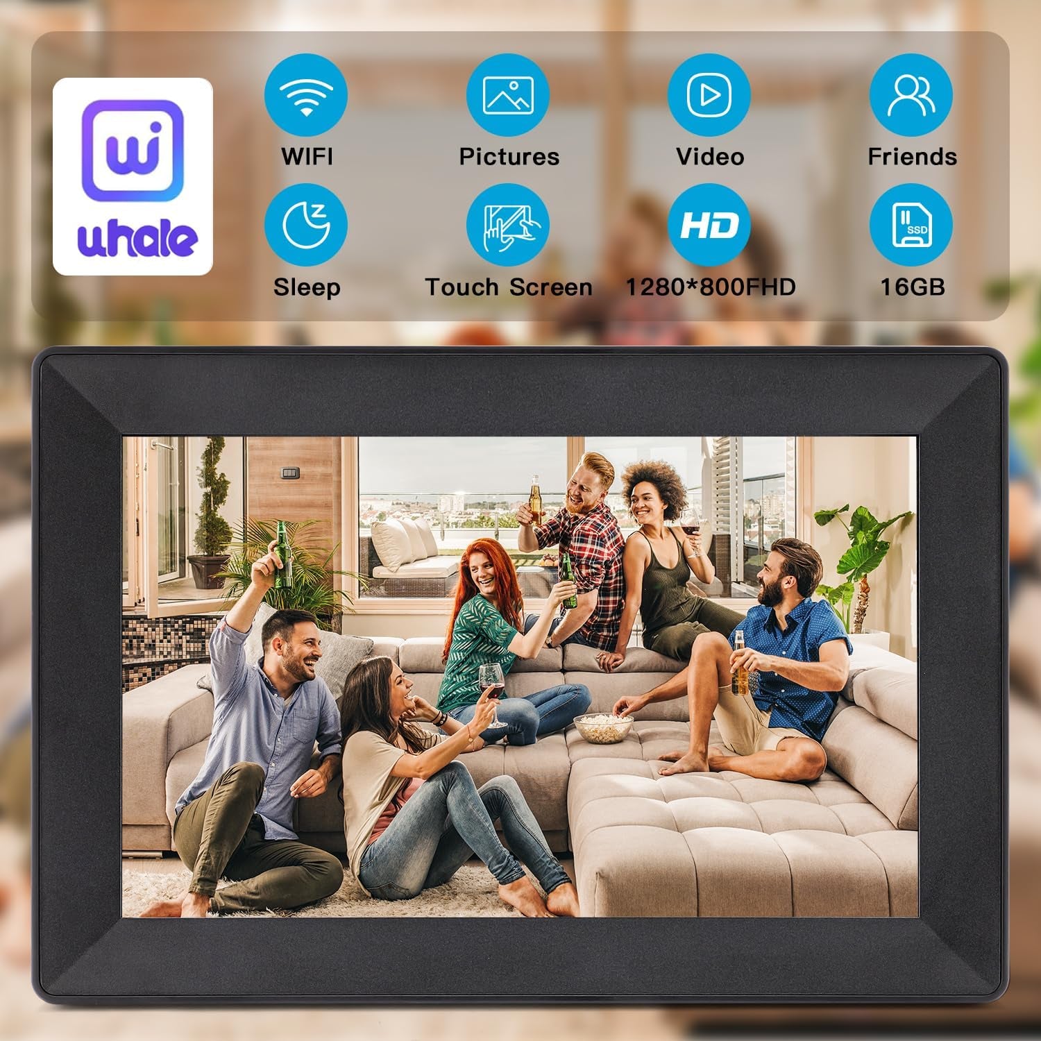 Uhale Digital Picture Frame 1280X800 HD IPS Touch Screen Digital Photo Frame 10.1 Inch Wifi Digital Frame 16GB Storage,Sd Card Slot,Auto-Rotate Slideshow,Via Uhale Send Videos and Photos Remotely